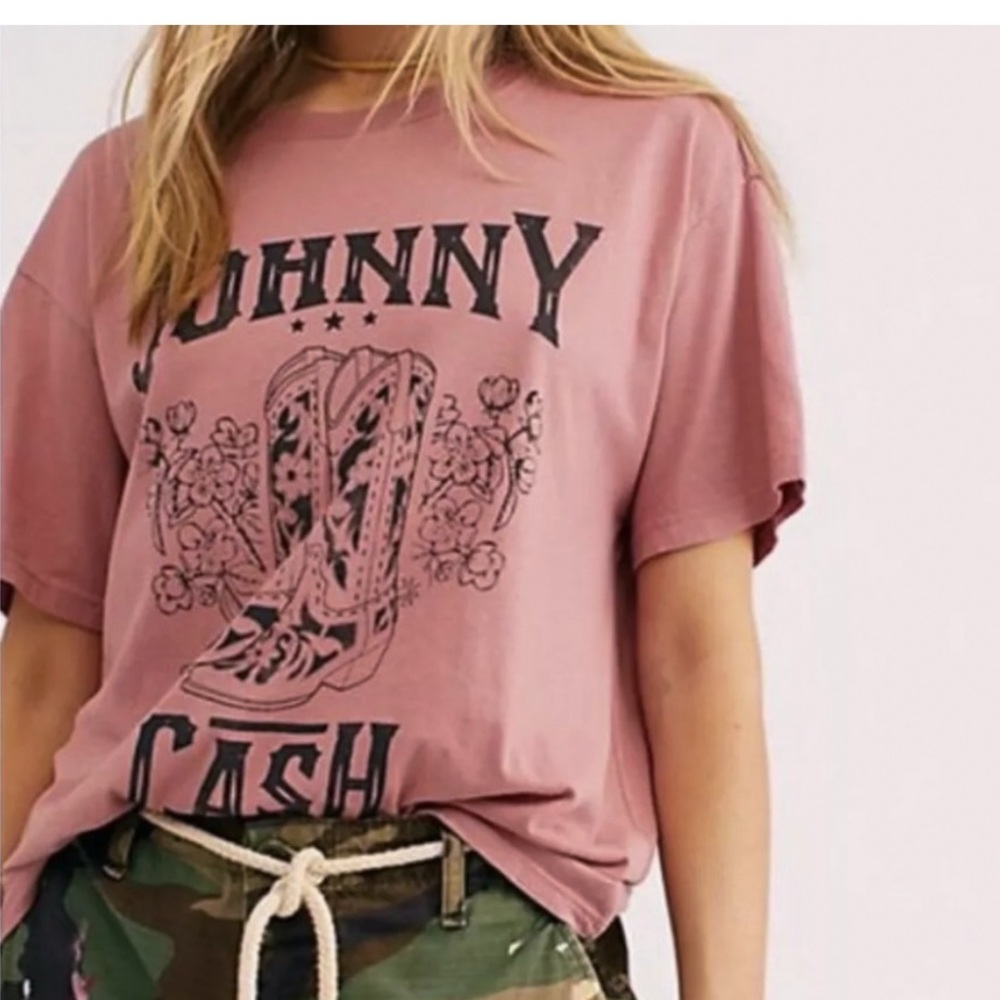 Daydreamer for Free People Blush Pink Johnny Cash Boots Graphic Band Tee
